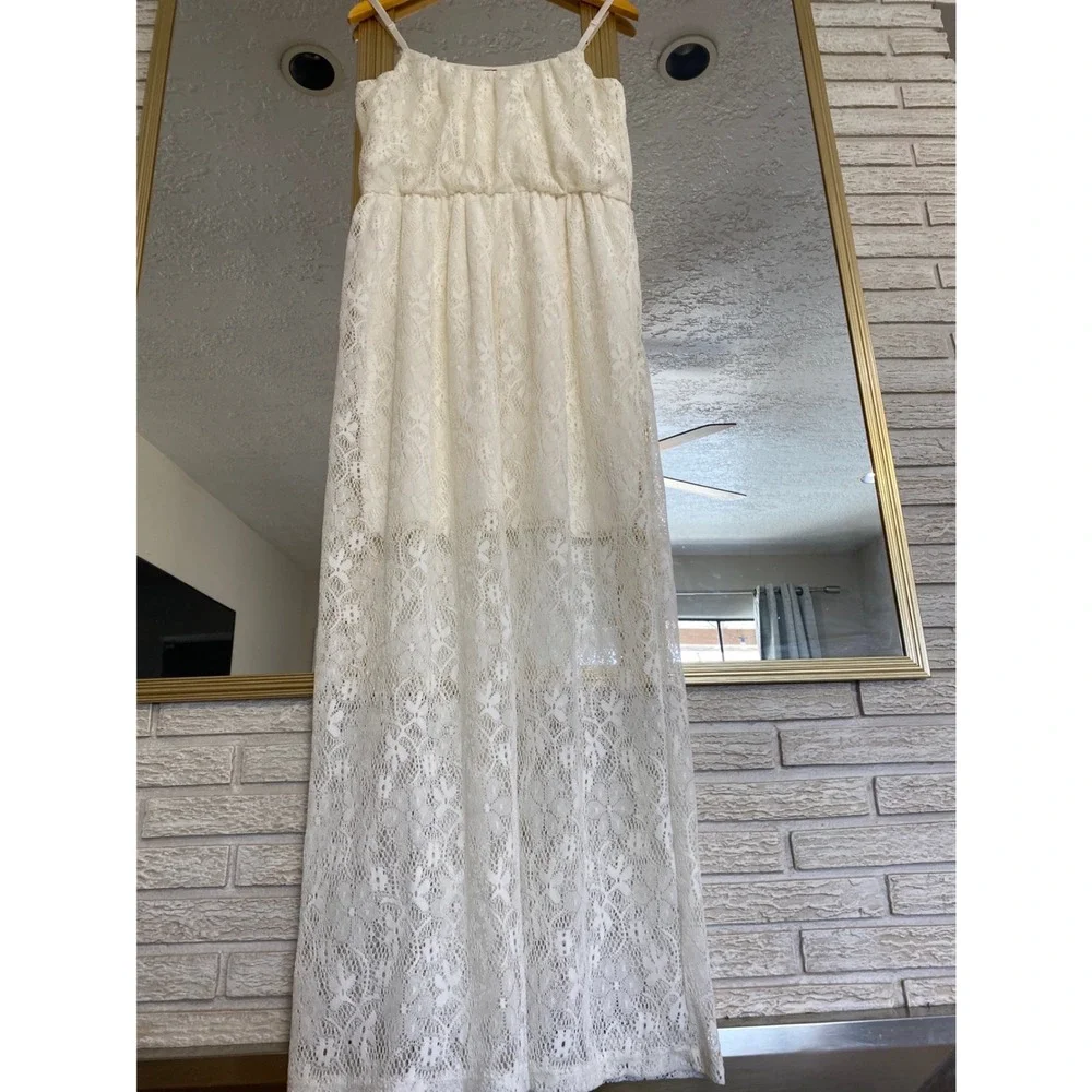 Bongo Womens Cream White Lace Maxi Dress Elastic Waist Boho‎ Cottagecore Large